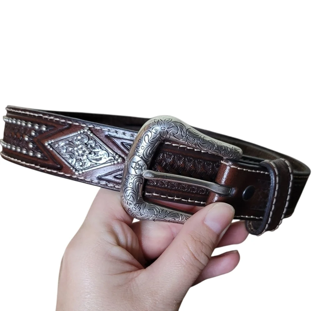 Ariat Brown Belt With Silver Tone Hardware And Embellishments